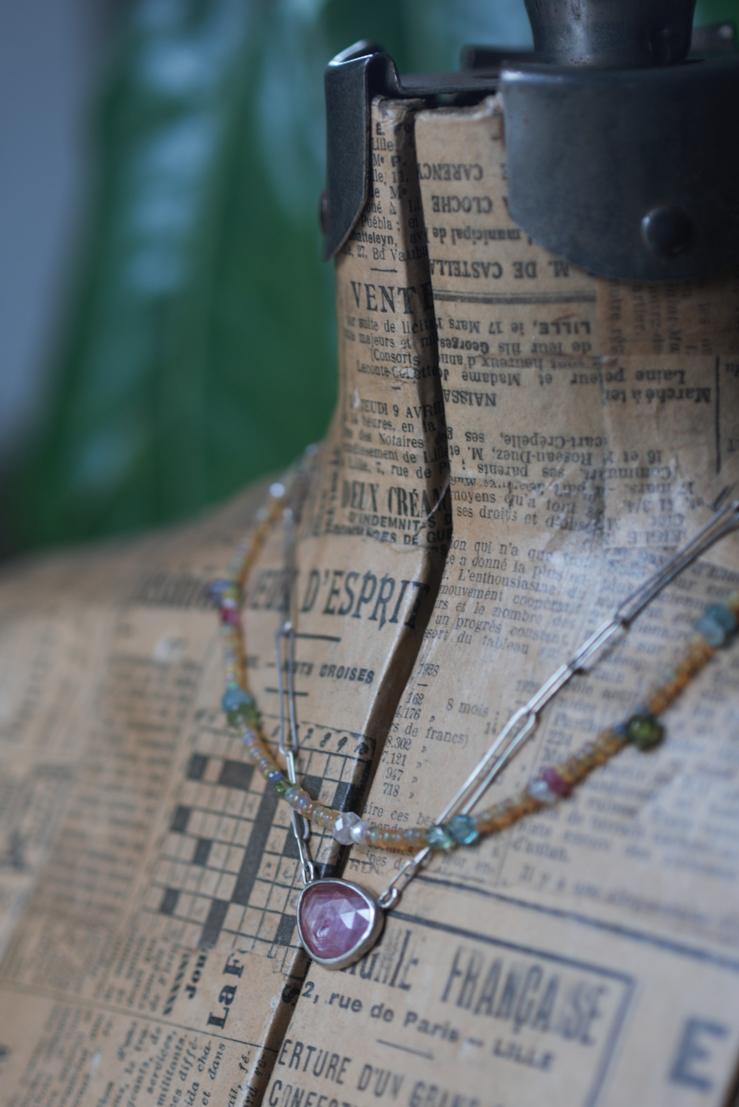 Pink Sapphire on Handmade Chain