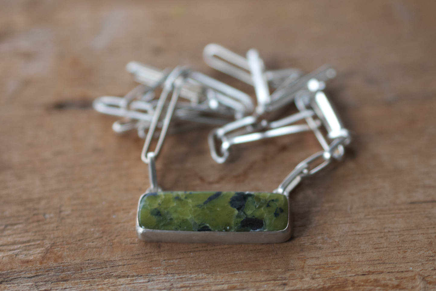 Funky Lizardite Set in Silver with Handmade Chain