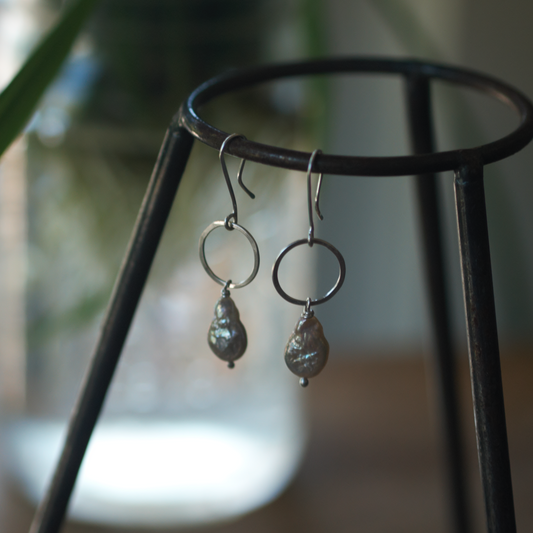 Silver Circles with Pearls Earring
